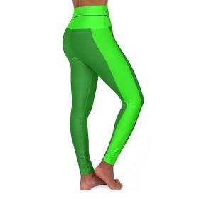 High Waisted Yoga Leggings, Forest Green And Neon Green Black Bordered Beating Heart Sports Pants