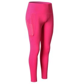 High Waist Out Pocket Yoga Pants Tummy Control Workout Running Yoga Leggings (Color: Rose, size: S)