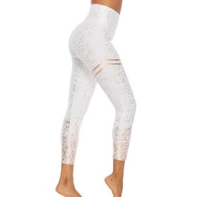 Women Fahsion Hot Stamping Leggings Stretch Tight Yoga Pants (Color: White, size: L)