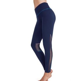 Mesh High Waist Tummy Control Leggings (Color: Navy, size: M)