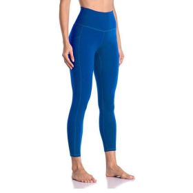 Women's High Waisted Yoga Pants 7/8 Length Leggings with Pockets (Color: Blue, size: small)