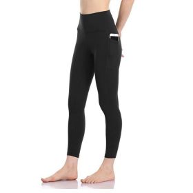 Women's High Waisted Yoga Pants 7/8 Length Leggings with Pockets (Color: Black, size: X-Large)