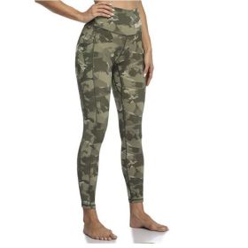 Women's High Waisted Yoga Pants 7/8 Length Leggings with Pockets (Color: Camouflage green, size: X-Large)