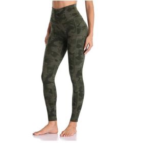 Women's High Waisted Yoga Pants 7/8 Length Leggings with Pockets (Color: Army Green, size: X-Large)