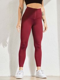 Women Legging for Fitness High Waist Leggings Push Up Sports Leggings Women Sexy Slim Black Legging Sportswear (Color: Wine, size: S)