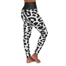 High Waisted Yoga Leggings, Black And White Two-Tone Leopard Style Pants (size: S)